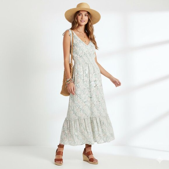 *DEX Green and Pink Floral Maxi Dress - Picture 1 of 8